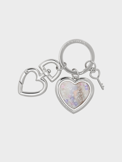 Charles & Keith Heart Lock Crystal Keychain In Silver
