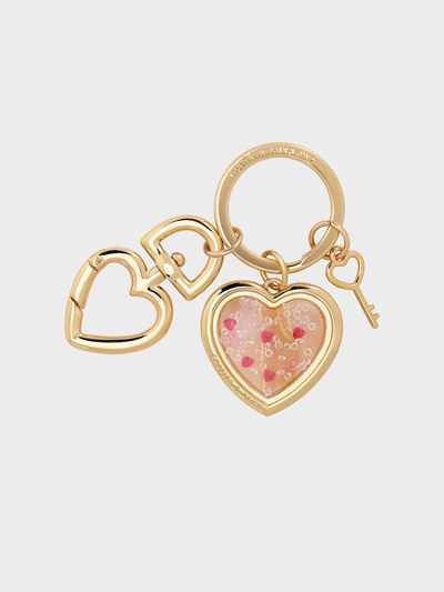 Charles & Keith Heart Lock Crystal Keychain In Gold