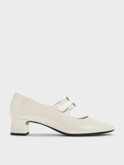 Charles & Keith Double Crystal-buckle Mary Jane Pumps In Chalk