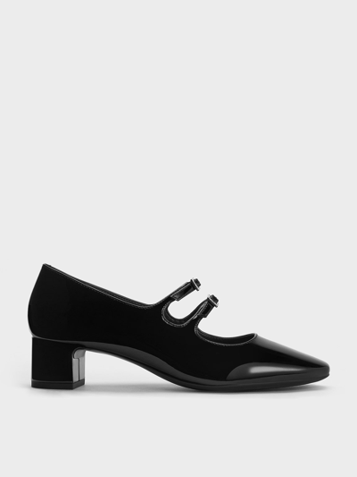 Charles & Keith Double Crystal-buckle Mary Jane Pumps In Black Box