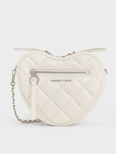 Charles & Keith Philomena Quilted Heart Crossbody Bag In Cream