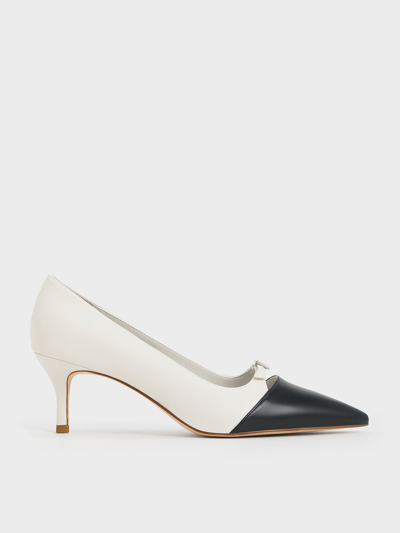 Charles & Keith Two-tone Buckle-strap Pointed-toe Pumps In White