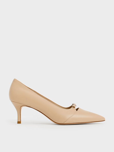 Charles & Keith Buckle-strap Pointed-toe Pumps In Beige