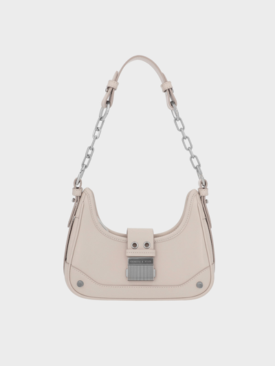 Charles & Keith Winslet Belted Hobo Bag In Neutral