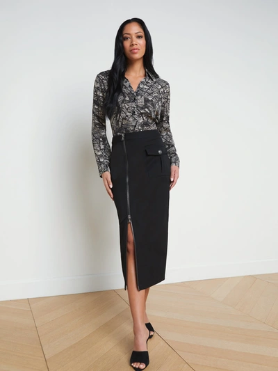 L Agence Maverick Zippered Pencil Skirt In Black