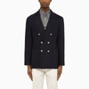 BRUNELLO CUCINELLI BRUNELLO CUCINELLI NAVY BLUE DOUBLE-BREASTED JACKET IN LINEN AND WOOL MEN