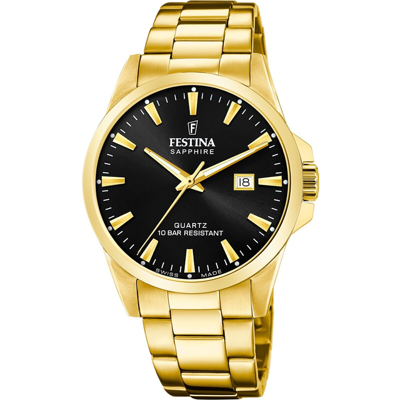 Pre-owned Festina Swiss Classic F20044-6 Men's Stainless Steel Gold Watch With Free Gwp