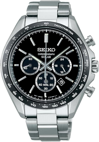 Pre-owned Seiko Selection Sbpy169 Black Solar Chronograph Men's Watch