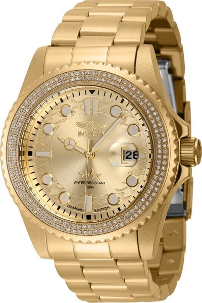 Pre-owned Invicta Pro Diver Gold 37974 Quartz 43mm Diamonds Date Men's Watch W/2-slot Case