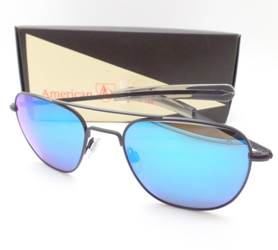 Pre-owned American Optical Ao  Original Pilot Black Blue Lens Option Sunglasses In Grey Tint Blue Mirror