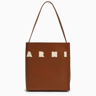 Marni Small Museo Leather Hobo Bag In Brown