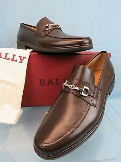 Pre-owned Bally Cadore Chocolate Leather Silver Metal Bit Logo Loafers 10.5 D Us 43.5