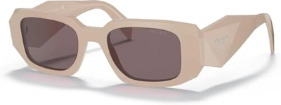 Pre-owned Prada Pr 17ws Vyj6x1 Powder Plastic Rectangle Sunglasses Brown Lens