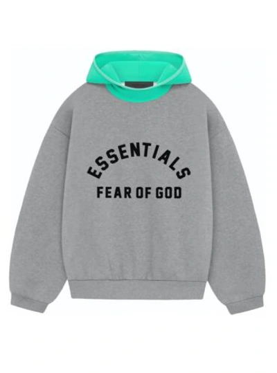 Pre-owned Fear Of God Essentials Nylonfleece Hoodiedark Heather Oatmeal/mint Xlarge