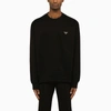 PRADA PRADA BLACK CREWNECK SWEATSHIRT WITH TRIANGLE LOGO MEN