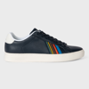 PS BY PAUL SMITH NAVY LEATHER 'SPORTS STRIPE' 'REX' TRAINERS BLUE