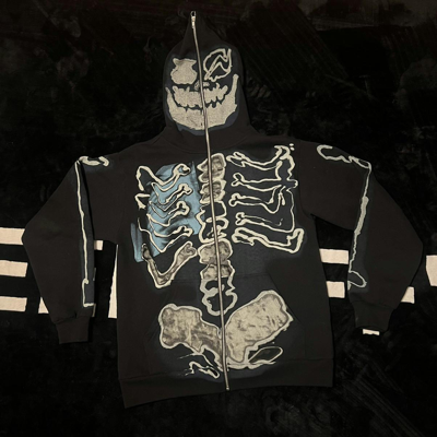 Pre-owned Fragment Design X Travis Scott Cactus Jack Fragment Skeleton Full Zip Hoodie In Black