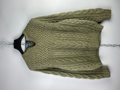 Pre-owned Coloured Cable Knit Sweater X Polo Ralph Lauren Polo Ralph Laurent Hand Knit Wool Silk Sweater Jumper In Green