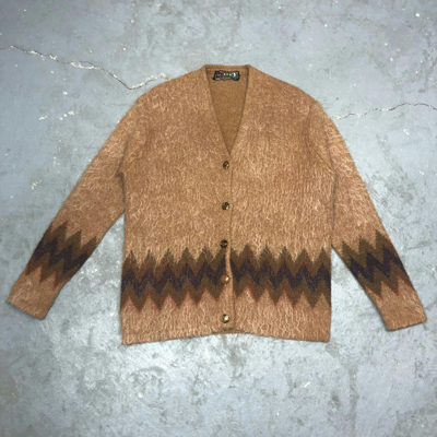 Pre-owned Vintage 70's Patterned Mohair Cardigan In Brown