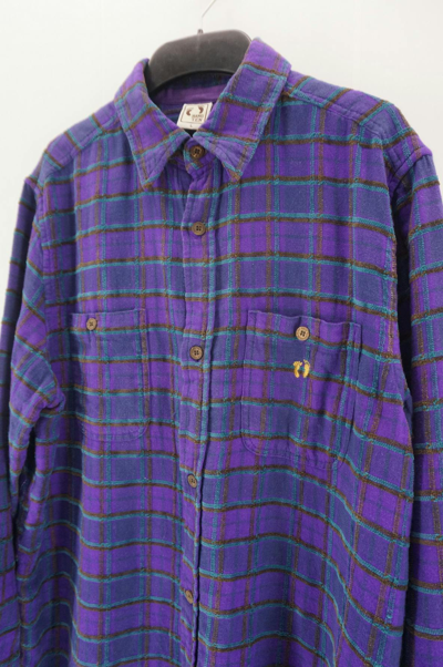 Pre-owned Flannel X Hang Ten Vintage Hang Ten Purple Plaid Cotton Flannel T-shirt