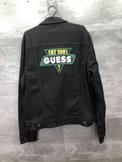 Pre-owned Guess X Vintage Guess Denim Jacket Big Logo In Black