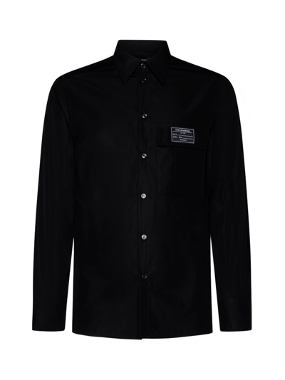 Dolce & Gabbana Logo Patch Straight Hem Shirt In Black