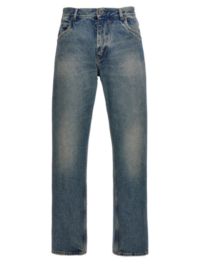 Balmain Vintage Effect Mid Rise Jeans In Blue
