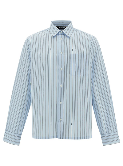 Jacquemus La Chemise Manches Longue Striped Cotton Shirt In Blue