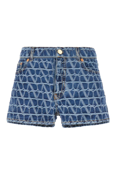 Valentino Toile Iconographe Logo Patch Denim Shorts