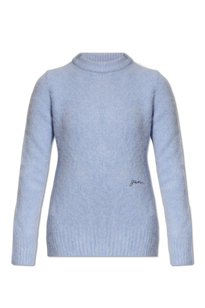 Ganni Sweater With Logo In Blue