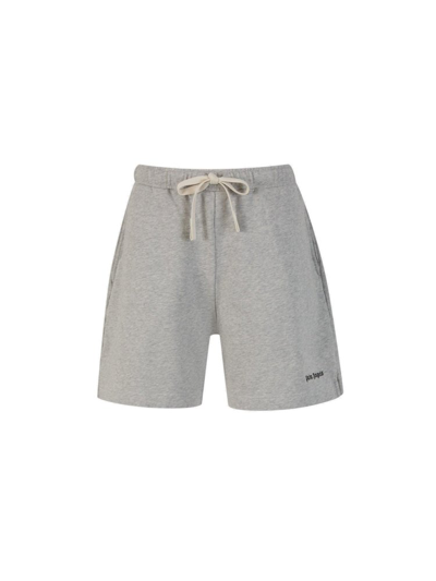 Palm Angels Logo Embroidered Drawstring Track Shorts In Grey
