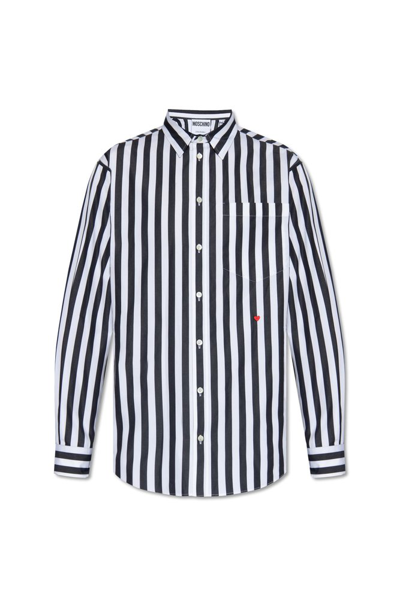 MOSCHINO MOSCHINO HEART EMBROIDERED STRIPED BUTTONED SHIRT
