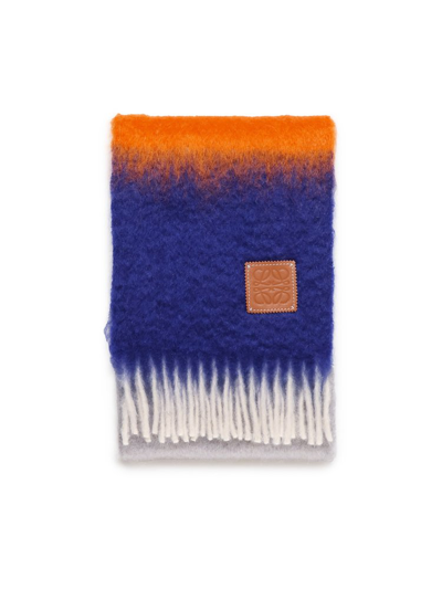 Loewe Logo Patch Fringed Scarf In Multi