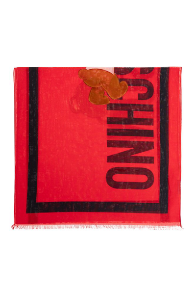 Moschino Teddy Bear Printed Fringed In Red