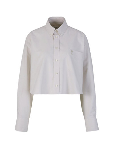 Ami Alexandre Mattiussi Ami Logo Embroidered Oversized Shirt In White