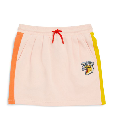 Kenzo Kids' Varsity Tiger-appliqué Drawstring Cotton Skirt In Pink