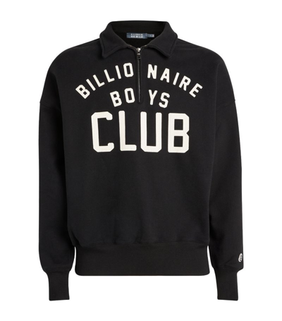 Billionaire Boys Club Cotton Logo Print Quarter-zip Sweater In Black