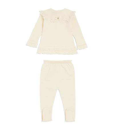 Paz Rodriguez Knitted Top And Leggings Set (0-12 Months) In Beige