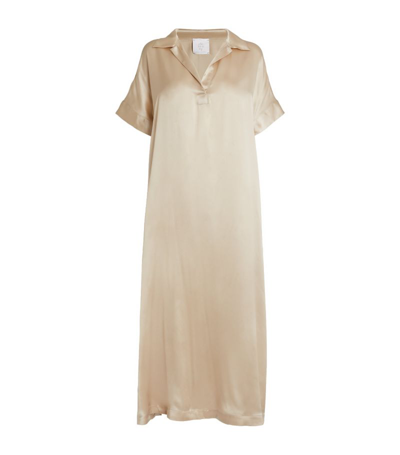 Eleventy Silk Short-sleeve Shirt Dress In Beige