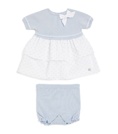 Paz Rodriguez Knitted Dress And Bloomers Set (1-24 Months) In Blue