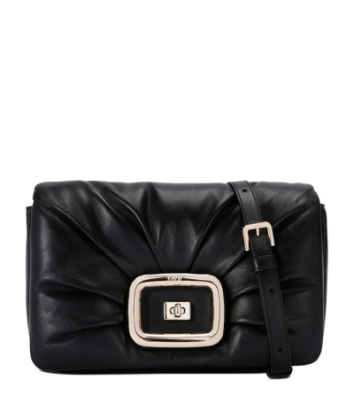 Roger Vivier Leather Viv' Choc Clutch Bag In Black