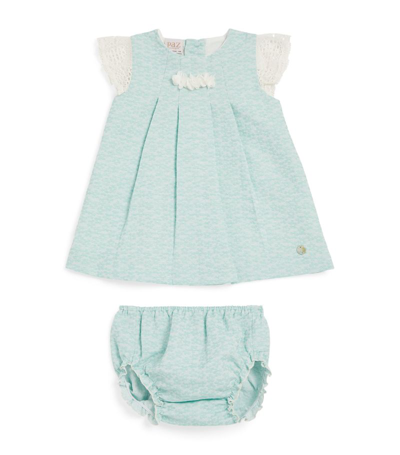Paz Rodriguez Cotton Dress And Bloomers Set (1-24 Months) In Green