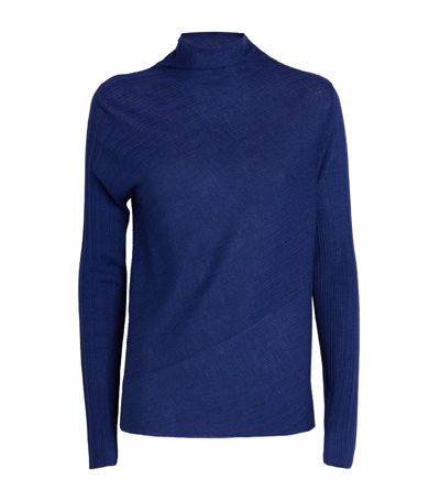 Theory Wool-blend High-neck Ribbed Jumper In Blue
