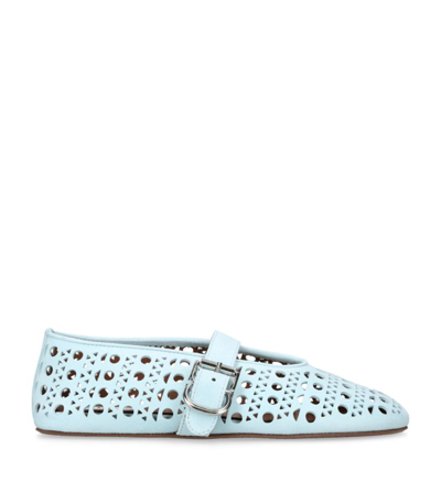 Alaïa Vienne Perforated Suede Buckle Ballerina Flats In Blue