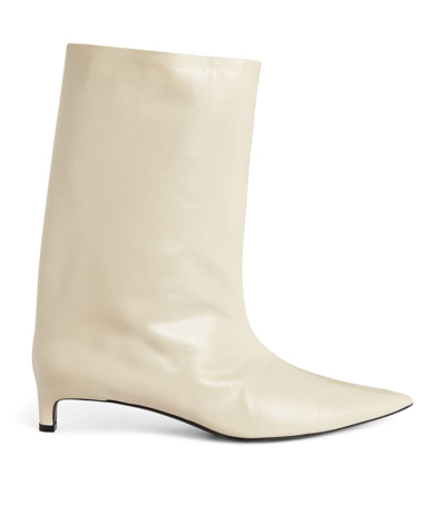 Jil Sander Leather Ankle Boots Boots, Ankle Boots Beige In White