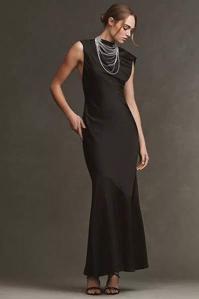 Significant Other Lana Cowl-neck Tie-back Satin Maxi Dress In Black