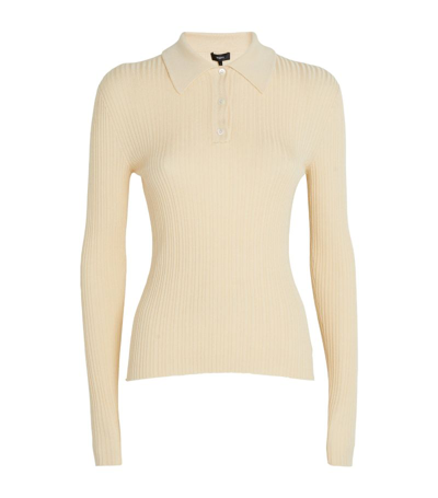 Theory Wool-blend Ribbed Polo Sweater In Neutral