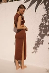 By Anthropologie Side-slit Midi Skirt In Brown