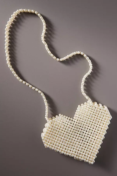 By Anthropologie Heart Icon Beaded Bag In White