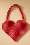 By Anthropologie Heart Icon Beaded Bag In Red